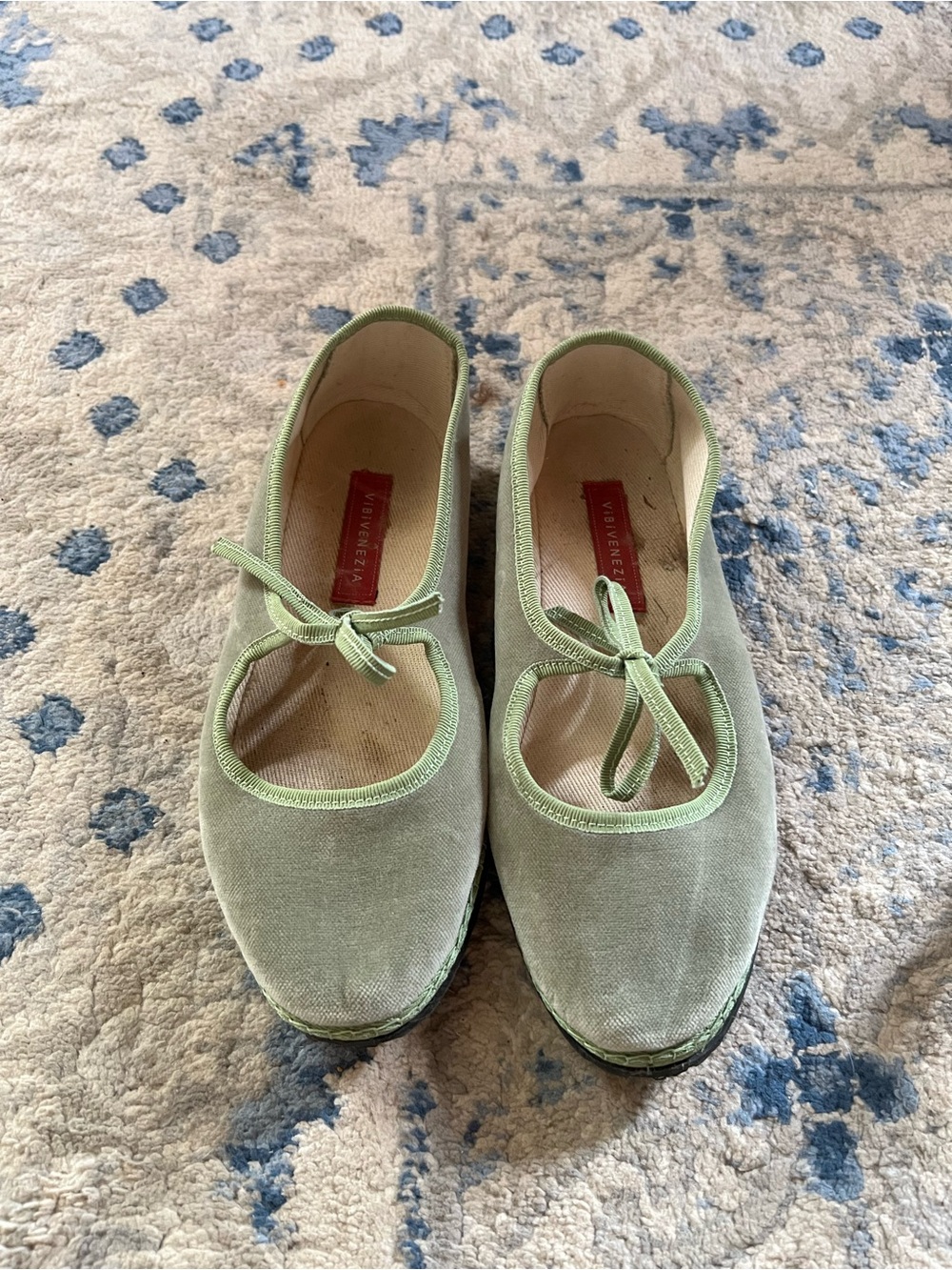 Vibi Venezia Light Green Velvet Mary Jane Flats